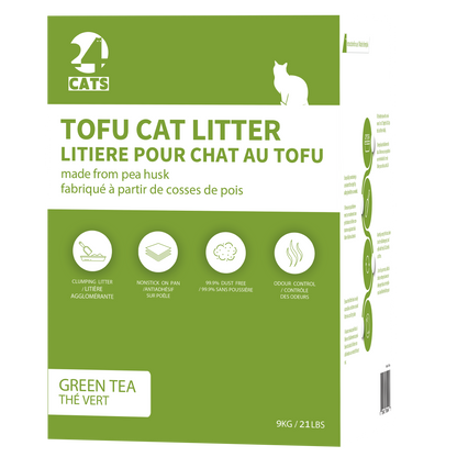2mm Bigger Granules Less Dust - 24 CATS Pea Husks Natural Tofu Cat Litter 9KG/19.8lbs - Green Tea/Quick Clumping, Odor Control & Dust Free