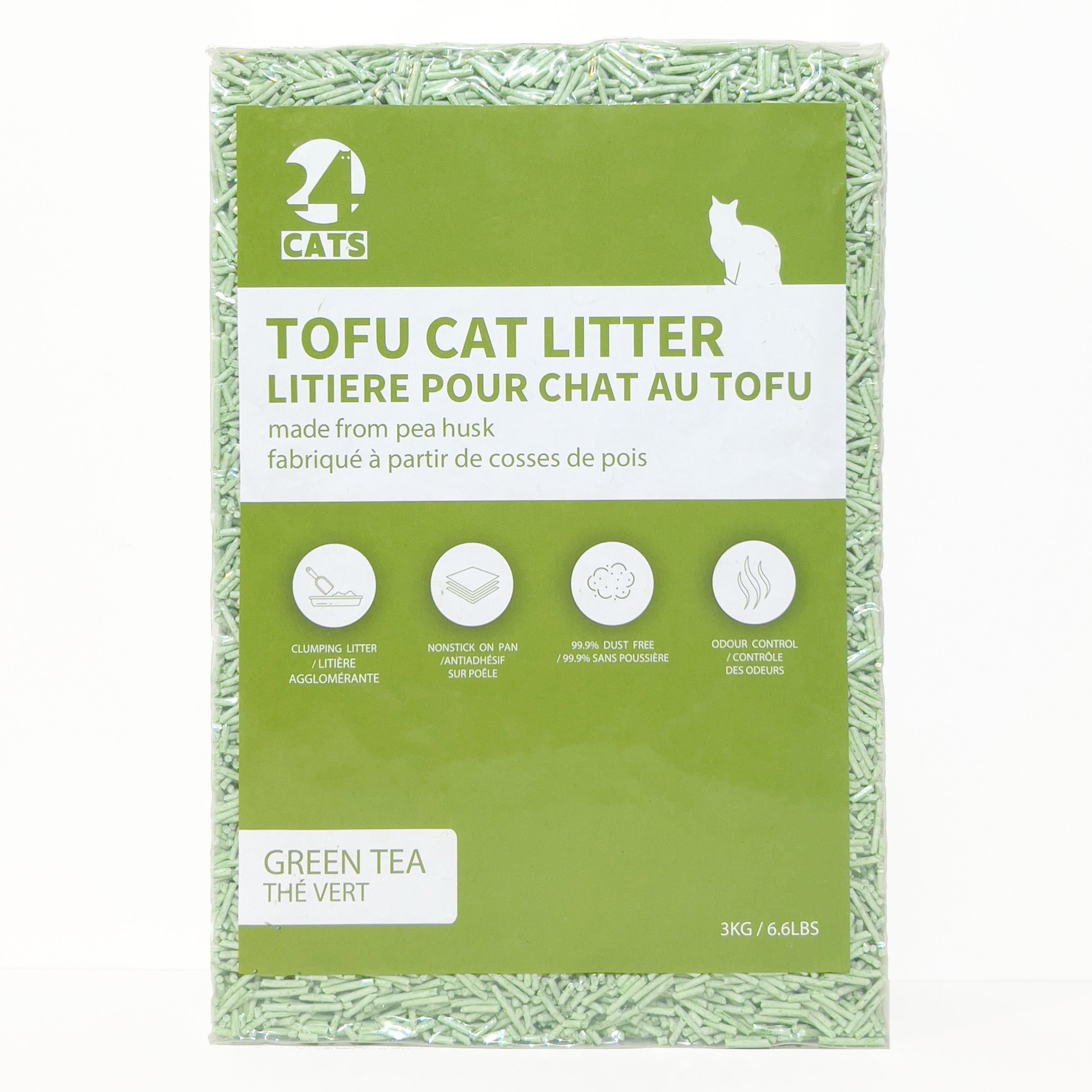 24 CATS Pea Husks Natural Tofu Cat Litter 3KG/6.6lbs - Green Tea/Quick Clumping, Odor Control & Dust Free