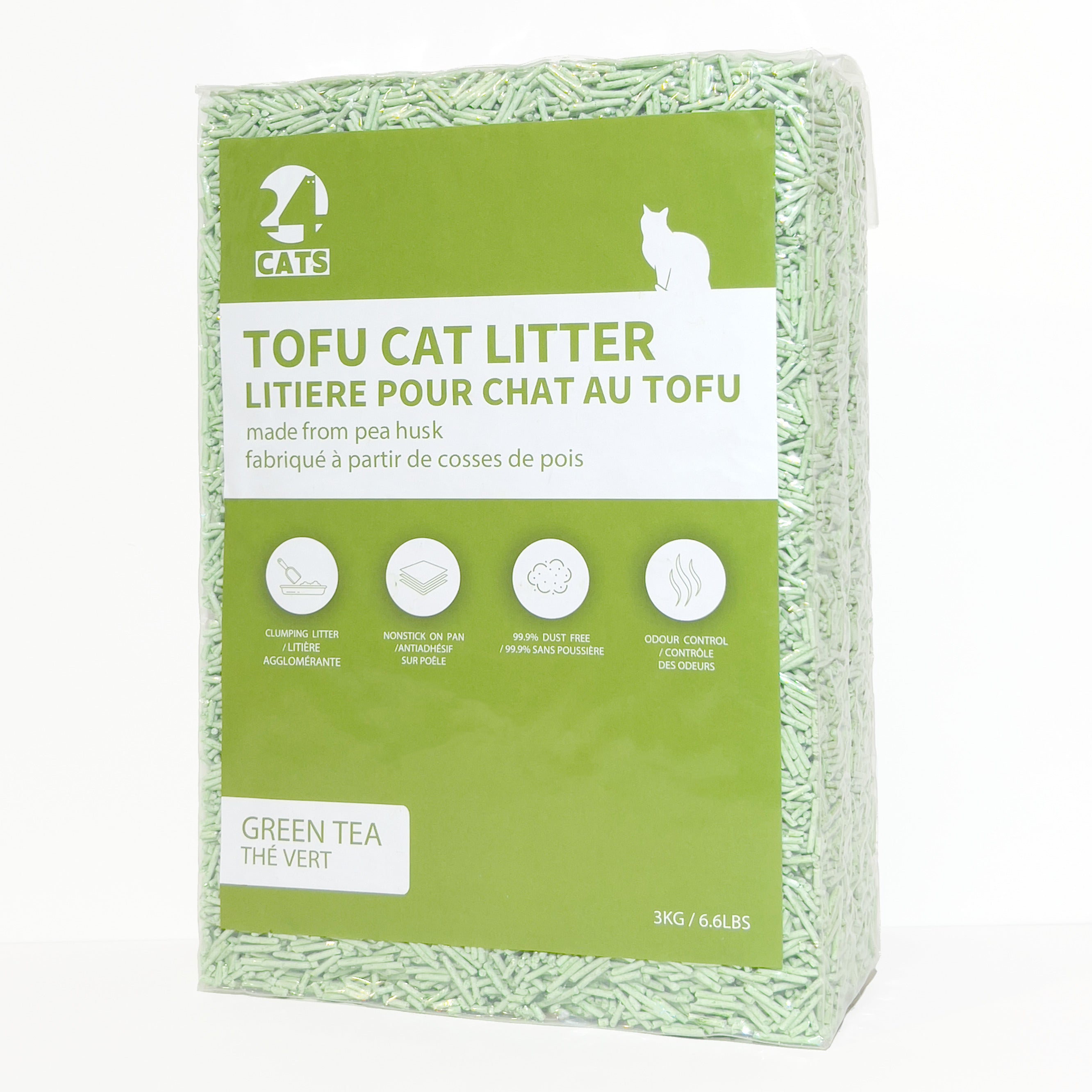 24 CATS Pea Husks Natural Tofu Cat Litter 3KG/6.6lbs - Green Tea/Quick Clumping, Odor Control & Dust Free