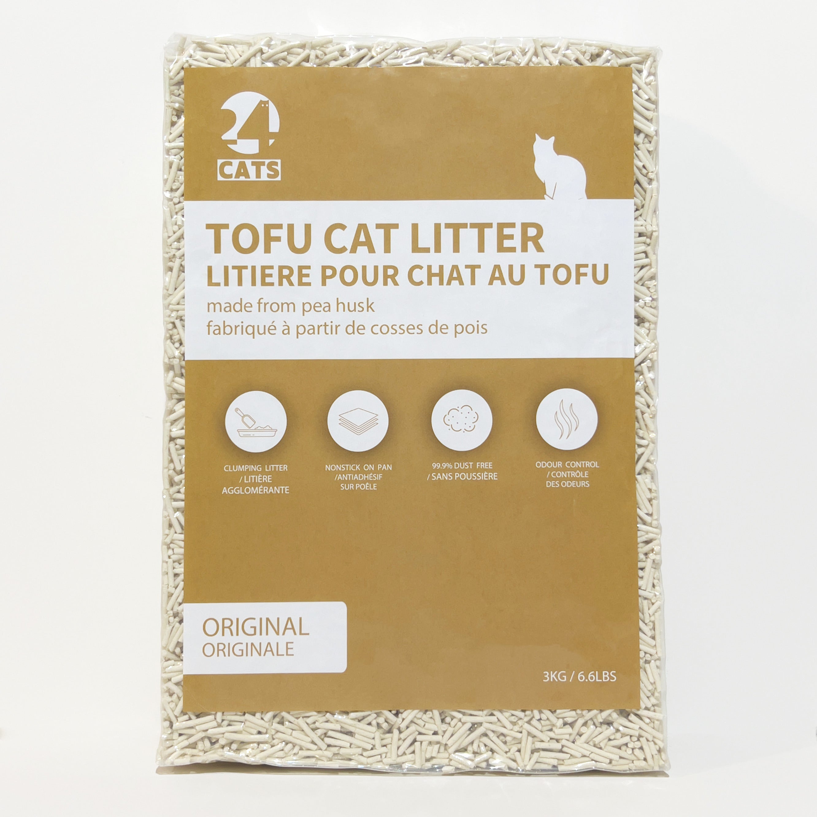 2mm Bigger Granules Less Dust -24 CATS Pea Husks Natural Tofu Cat Litter 3KG/6.6LB - Vanilla/Quick clumping, Odor Control & Dust Free