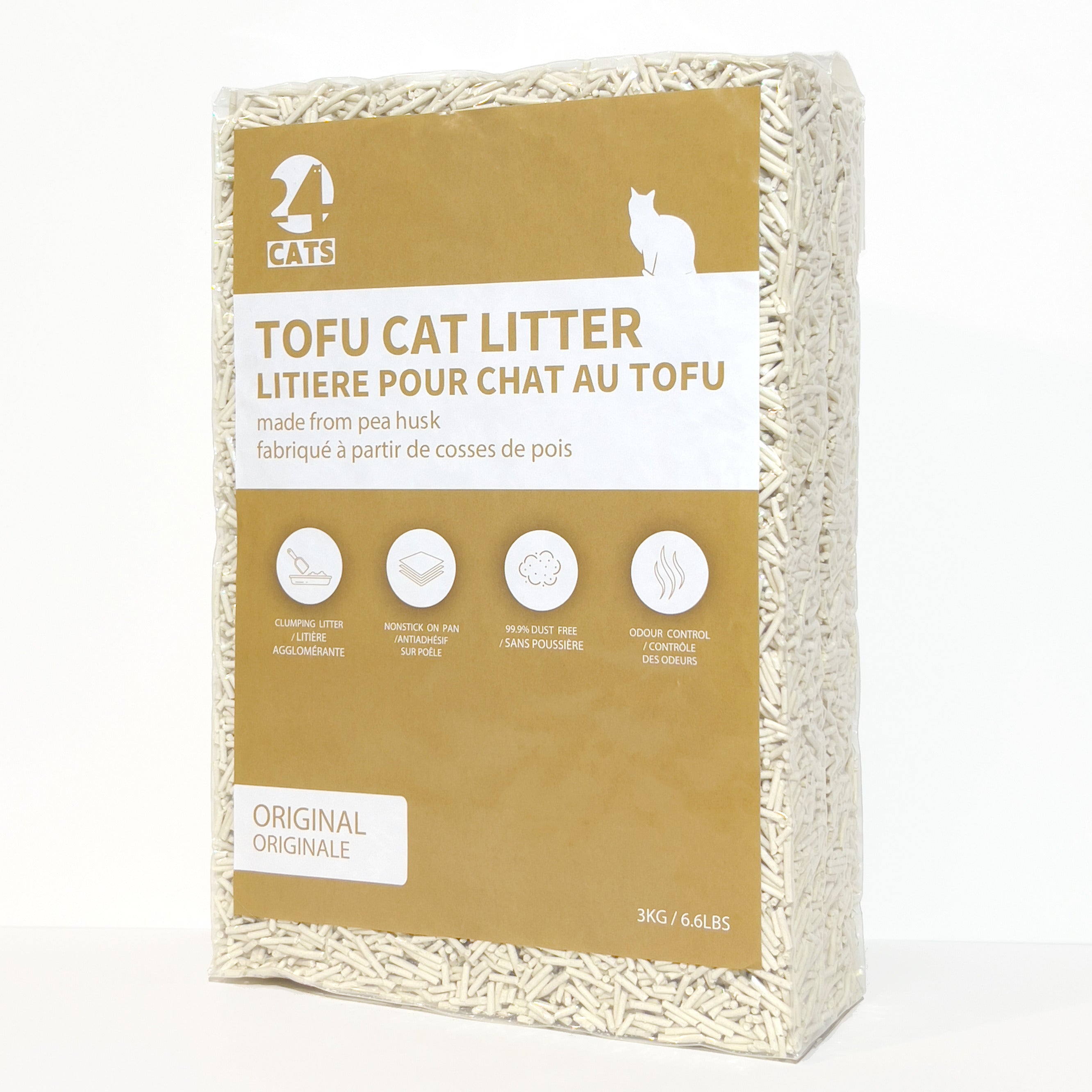 2mm Bigger Granules Less Dust -24 CATS Pea Husks Natural Tofu Cat Litter 3KG/6.6LB - Vanilla/Quick clumping, Odor Control & Dust Free