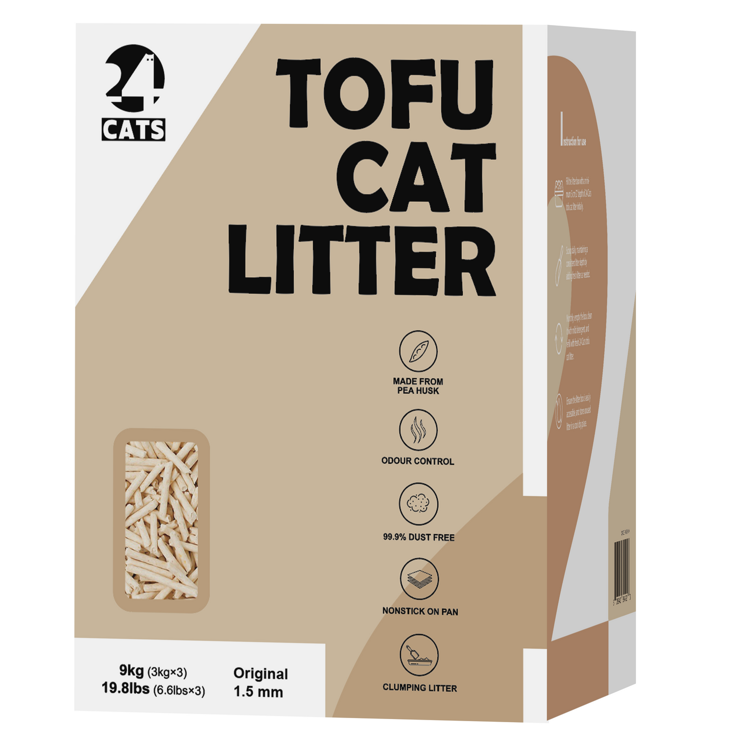 24 CATS Pea Husks Natural Tofu Cat Litter 9KG/19.8lbs - Vanilla/Quick clumping, Odor Control & Dust Free