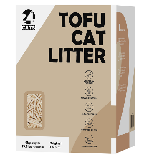 24 CATS Pea Husks Natural Tofu Cat Litter 9KG/19.8lbs - Vanilla/Quick clumping, Odor Control & Dust Free